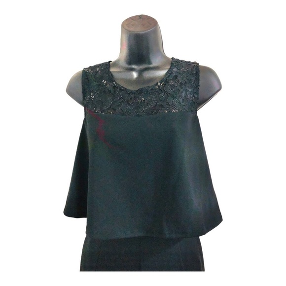 Black lace sequin peplum overlay swing top sleeveless jumpsuit size 6 new - Picture 10 of 16